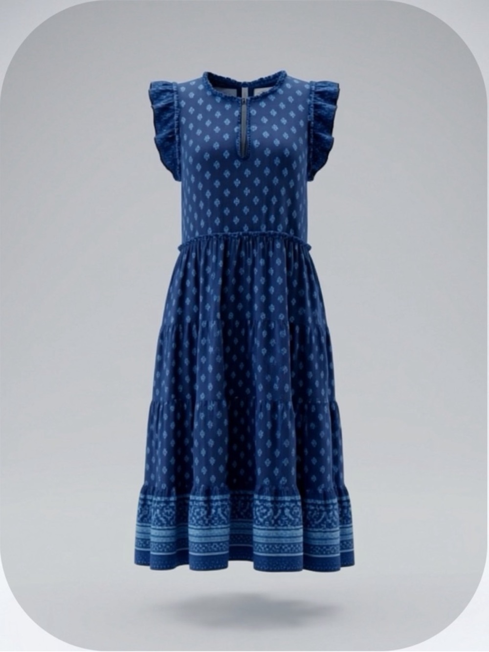 beachlunchlounge Girls' Indigo Printed Tiered Dress